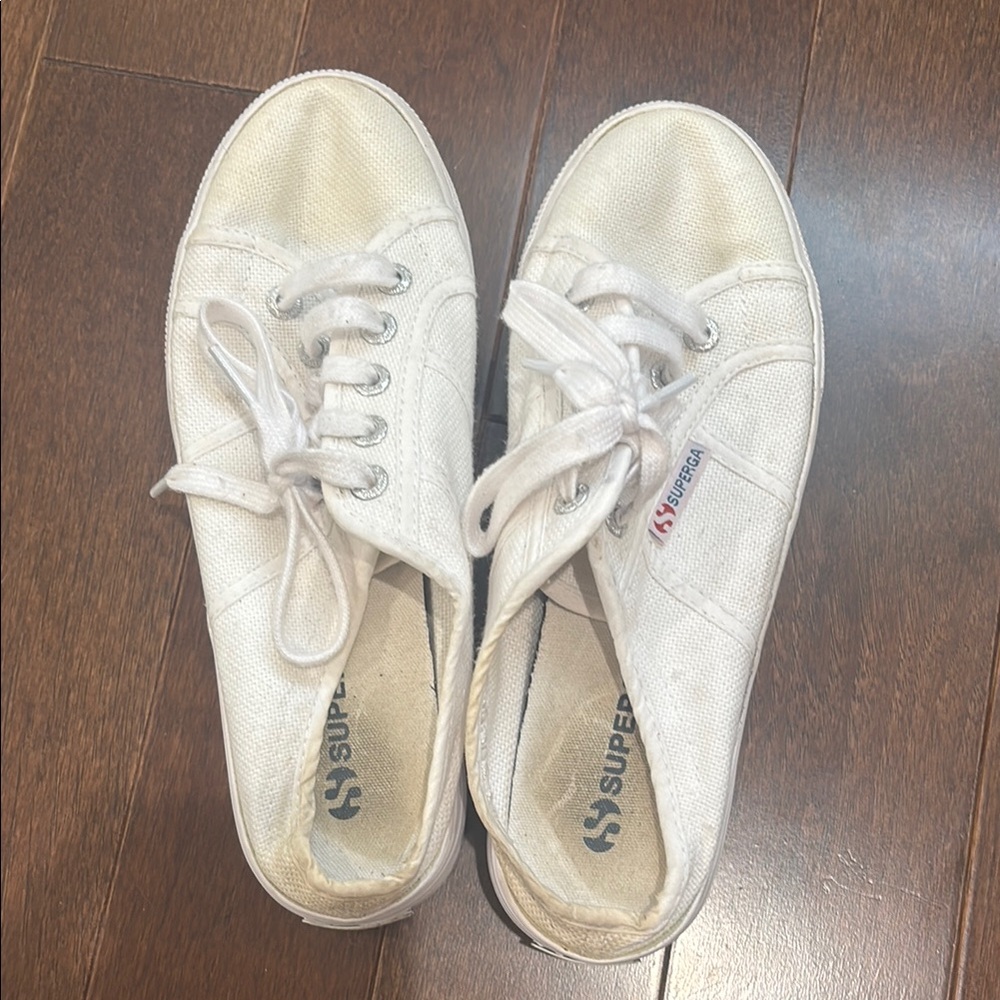 Superga White Canvas Sneakers Classic Lace-Up Design
